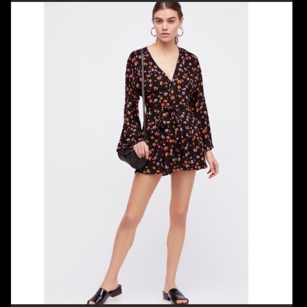 Free People NWOT L’Amour black floral combo romper